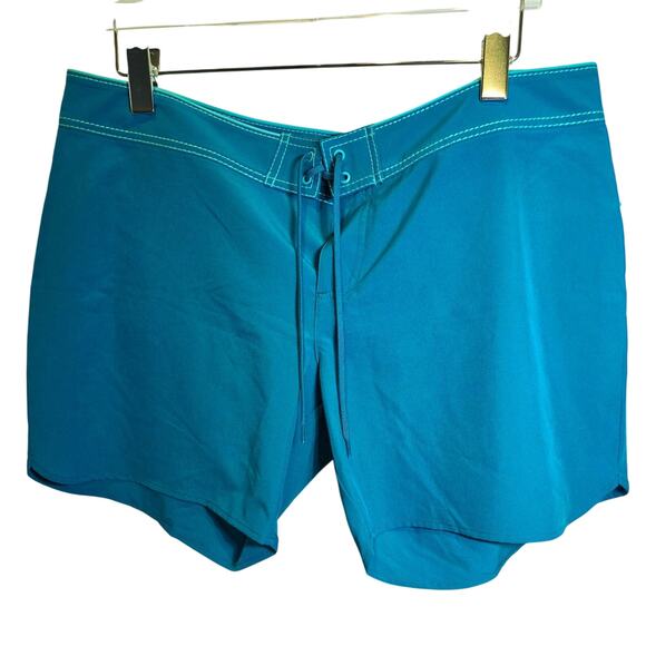 Title Nine Carve Designs Board Shorts Lace Up Sz 14 XL Teal Green Swim Unlined - Picture 1 of 11